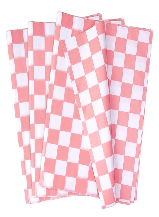 MUNILAIL 100 Sheets Checkered Tissue Paper 14 x 20 Inches Pink and White Gift Wrapping Paper Race Car Art Paper for Birthday Party Decorations Packaging Tissue Paper - Image 1
